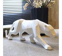 Uterstyle Sculpture de léopard en résine - Statue géométrique - Décoration d'intérieur - Grand chat - Léopard, lion et Jaguar - Blanc