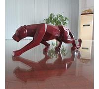 Uterstyle Sculpture léopard en résine - Statue géométrique - Animaux sauvages - Décoration d'intérieur - Grand chat - Léopard - Jaguar - Rouge