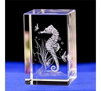 Uterstyle Statue d'hippocampe en Verre de Cristal, 3D gravée au Laser - Figurine d'hippocampe en Cristal - Gravure en Forme de Cube - Cadeaux (50 x 50 x 80 mm)