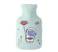 Uteruik Bouillotte en caoutchouc avec impression astronaute Housse en polaire douce pour soulager la douleur et thérapie par le chaud et le froid 1000 ml (#D)
