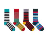 Uteruik Lot de 4 Paires de Chaussettes en Coton pour Homme Motif Rayures colorées