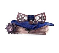 Uteruik Lot de boutons de manchette en bois avec nœud papillon et écharpe carrée