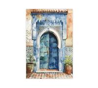 UTGN Impression sur toile bleue marocaine pour porte - Décoration de chambre à coucher - 20 x 30 cm