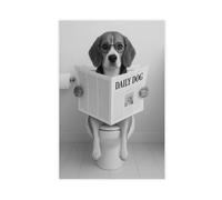 UTGN Impression sur toile représentant des toilettes Beagle, chien lisant un journal, 40 x 60 cm
