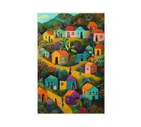 UTGN Impression sur toile représentant un village haïtien naïf 20 x 30 cm