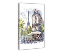 UTGN Poster sur toile Paris Café parisien aquarelle Décoration de chambre à coucher 30 x 45 cm