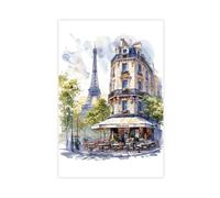 UTGN Poster sur toile Paris Café parisien aquarelle Décoration de chambre à coucher 40 x 60 cm