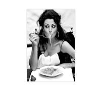 UTGN Poster sur toile représentant une femme italienne mangeant des spaghetti, décoration de chambre à coucher, cadeau 50 x 75 cm