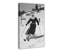 UTGN Poster sur toile représentant une nonne de ski - Noir et blanc - Décoration de chambre à coucher - 60 x 90 cm