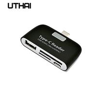UTHAI J08 type-c USB3.1 lecteur de cartes multiples pour SD TF USB2.0 Cardreaders de téléphones Android LED lumières USB OTG adaptateur pour souris - Type Black
