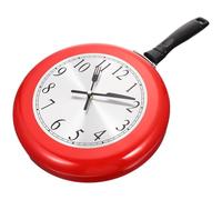 UTHCLO 1 Ensemble Horloge Murale Silencieuse Forme de Poêle à Frire Acier Inoxydable Rouge Décoration Murale pour Salon Chambre Bureau Design sans Bruit Mécanisme Silencieux Facile