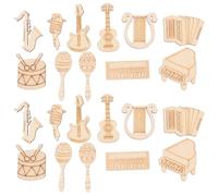 UTHCLO 100 Pièces de Découpes en Bois Brut pour Loisirs Créatifs Ornements Instruments de Musique Rondelles à Peindre et Suspendre Décorations DIY pour Piano Guitare Saxophone
