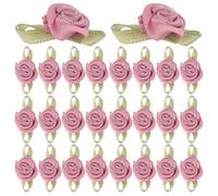UTHCLO 100 Pièces Rose Flowers Ribbon Soft Fabric Ribbon Roses With Leaves For DIY Crafts Sewing Wedding Decorations And Gift Wrapping