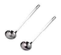 UTHCLO 2 pièces Lot Louche Soupe Inox et Écumoire Acier Inoxydable Cuillère Service Longue Poignée Brûlure Ustensiles Cuisson pour Maison et Restaurant
