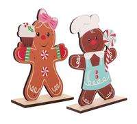 UTHCLO 2 Pièces Ornement en Bois Homme Biscuit Pièces Maîtresses Décorations De Fête Bonhomme en D'épice Ornements Noël Mini Bonhomme en D'épice D'épice Miniature Étiqueter