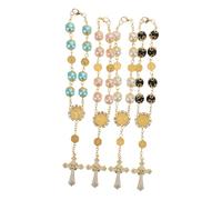 UTHCLO 4 Pièces Bracelets Chapelet Croix Perles Colorées avec Pendentifs Croix Confortables et Sécurisés Accessoires Spirituels pour Baptême Communion et de Fête