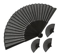 UTHCLO 4 Pièces Éventail Pliant Noir Broder Main D'éventail Noire Tissu Ventilateurs Pliants à Main Fans Hommes Éventails Pliables Éventails En Éventail Chinois Pliable En