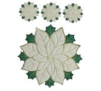 UTHCLO 4 Pièces Set Table Noël Poinsettia Brodés Décorations de Table Isolants Lin Argenté et Mousse pour Repas Festifs