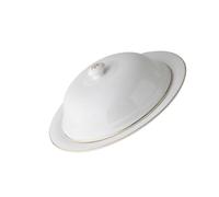 UTHCLO Assiette en Céramique 20 Cm avec Bord Doré, Plateau la Française avec Couvercle, Assiette de Steak Multifonction pour Restaurant et Service à Domicile