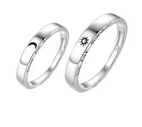 UTHCLO Bague de Mariage Ajustable en Cuivre Argenté, 2 Pièces Décoratives Soleil et Lune, Accessoire Chic pour Occasions Spéciales et Anniversaires