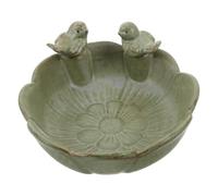 UTHCLO Bain d'oiseaux Résistant aux Intempéries Petite Taille de Feuille en Céramique avec Ornement Oiseau pour Jardin Extérieur et Table Décorative Élégante