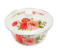 UTHCLO Bassin Émail Rétro avec Couvercle Bol à Soupe Vintage Épaissi Pot à Lard Émail Jaune Crème Accessoire Cuisine Simple et pour Maison et Restaurant