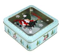 UTHCLO Boîte à Biscuits de Noël en Fer-Blanc Fenêtre Boîte à Bonbons Carrée Moyenne Rangement Gourmand pour Biscuits et Chocolats Décoration Festive de Noël