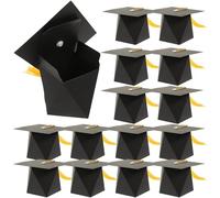 UTHCLO Boîte Présent Décorative Forme Chapeau de Diplômé 50 Pcs en Papier Cartonné Noir Pompon Jaune, Étui à Bonbons Pratique pour Fête de Remise de Diplômes et Célébrations
