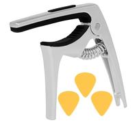 UTHCLO Capodastre pour Guitare Classique en Métal Robuste Argenté avec Médiators en Silicone, Portable et Multifonction pour Accordeur Capo de Guitare Facile à Utiliser Couleur Aléatoire