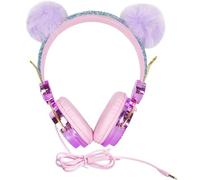 UTHCLO Casque Audio Garçon et Filles avec Microphone Écouteurs Circum-Aural Confortables Design Licorne avec Strass et Boule Duveteuse Violet Câble 12 M Adapté Couleur Aléatoire
