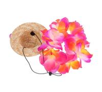 UTHCLO Costume Chien Chat Hawaïen Chapeau Ajustable et Guirlande Rouge pour Fête Plage