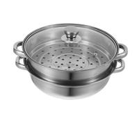 UTHCLO Cuiseur Vapeur Acier Inoxydable Double avec Poignée et Couvercle Verre Batterie de Cuisine Robuste pour Légumes Dumplings Soupes et Repas Familiaux