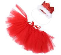 UTHCLO Ensemble de 2 Pièces pour Chien avec Jupe en Tulle Rouge Confortable en Polyester et Bandeau Couronne, pour Promenades et Occasions Spéciales