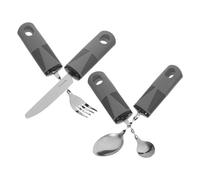 UTHCLO Ensemble de 4 Couverts Adaptatifs pour Personnes Âgées Poignées Larges en Caoutchouc Plastique Antitremblements, Couteau Fourchette Cuillère Flexible Inox, Aide à L’alimentation