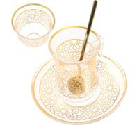UTHCLO Ensemble de Tasse à Latte en Verre Or 200ml avec Soucoupe et Cuillère, Léger et Facile à Nettoyer, Design Minimaliste pour Maison et Bureau