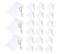UTHCLO Ensembles de Bracelets Décoration pour Fêtes Lot de 40 avec Pochette en Tissu Léger Chapelet en Perles de Bois Lisses et Prières à Jésus pour Baptême Bébé