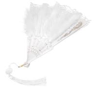 UTHCLO Éventail Pliable en Dentelle Blanche à Motif de Plume Vintage, Construction Solide et Refroidissante, pour Fête Costumée et Halloween
