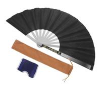 UTHCLO Éventail Pliant Chinois Traditionnel Noir 65 X 34 Cm en Acier Inoxydable Protège-Main et Étui en Velours, Ventilateur Portatif pour Arts Martiaux, Tai-chi et Décoration Intérieure