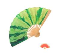 UTHCLO Éventail Pliant Décoratif Léger Style Illustration Moderne Motif Pastèque Peint Main en Bambou et Papier Rouge et Vert, pour Marchés et Photographies