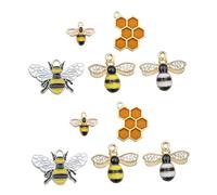 UTHCLO Lot de 10 Breloques Abeilles Jaunes en Alliage Émaillé Effet Goutte D’Huile Mini Pendentifs Nid D’Abeilles pour Création de Bijoux DIY Décoration Mignonne pour Porte-Clés et