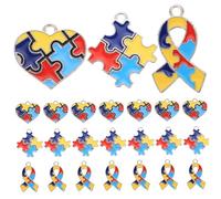 UTHCLO Lot de 24 Pendentifs Breloques Alliage pour Bracelets, Collier et Boucle D’oreille, Couleurs Blanc, Breloques DIY Sensibilisation Autisme, Accessoires Artisanaux Créatifs, Présent