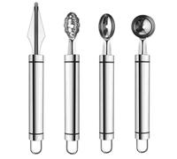 UTHCLO Lot de 4 Outils de Sculpture sur Fruits en Acier Inoxydable 304 - Cuillères à Melon et Pastèque Ergonomiques - Ensemble Multifonction pour Découpe Précise de Cantaloup Pastèque
