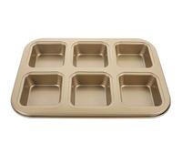 UTHCLO Moule à Multifonction en Acier au Carbone Antiadhésif, Mini Plat à Rôtir Carré Doré 6 Cavités, Moule à Gâteau pour Four, Pâtisserie Maison et Professionnelle