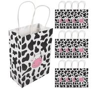UTHCLO Paquet en Papier Kraft Fêtes Lot de 12 avec Poignées Motif Vache Noir et Blanc, Pliables Design Original et Pratique pour Présents et Courses