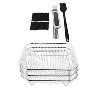 UTHCLO Rack Carré Empilable pour Friteuse à Air Inox Support Polyvalent pour Gril Déshydratation Cuisson Vapeur et Égouttage Huile Accessoires Inclus avec Pince et Brosse