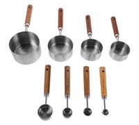 UTHCLO Set de Tasses et Cuillères à Mesurer Isolation Thermique en Acier Inoxydable Lot de 8 Poignées en Bois et Antidérapantes pour pour et Pâtisserie Professionnelles