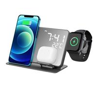 UTHCLO Station de Recharge sans Fil Multifonctionnelle avec Horloge Numérique LED, Affichage Température, Support Charge Rapide Compatible Téléphones, Protection Surtension, Usage Bureau