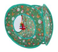 UTHCLO Tunnel pour Chat Pliable, Tubes et Conduits pour Chats, Tunnel Droit Interactif, Polyester, Vert, pour Chaton et Petit Chien, Intérieur et Voyage, Thème Noël