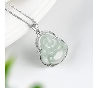 UTHTY Collier de Jade Feng Shui en Argent 925 incrusté avec Pendentif Bouddha en jadéite Naturelle avec chaîne en Argent amulette Talisman Forte Attirer l'argent Protection Bonne Chance