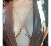 UTHTY Femmes Sexy Corps Chaîne Métal Poitrine Support Bikini Boho Cristal Soutien-Gorge Paillettes Lingerie Bijoux Fête,Argent,Taille Unique (Color : Gold, Size : One Size)